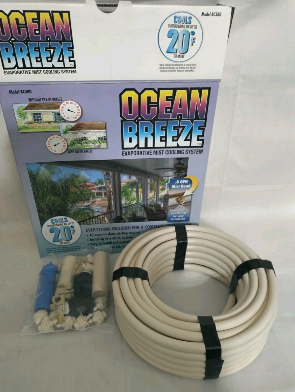 Ocean Breeze Evaporative Mist Cooling System with White Tubing New Open Box